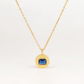 Gold Disc with Blue Stone Necklace