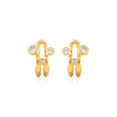 Three Stone Studded Hoop Earrings