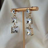 Three Stone Linear Dangler 18K Gold Plated Earrings