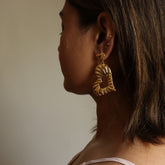 Big Geometric Heart 18K Gold Plated Dangler Earrings