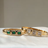 Three Stone Baguette 18K Gold Plated Bangle