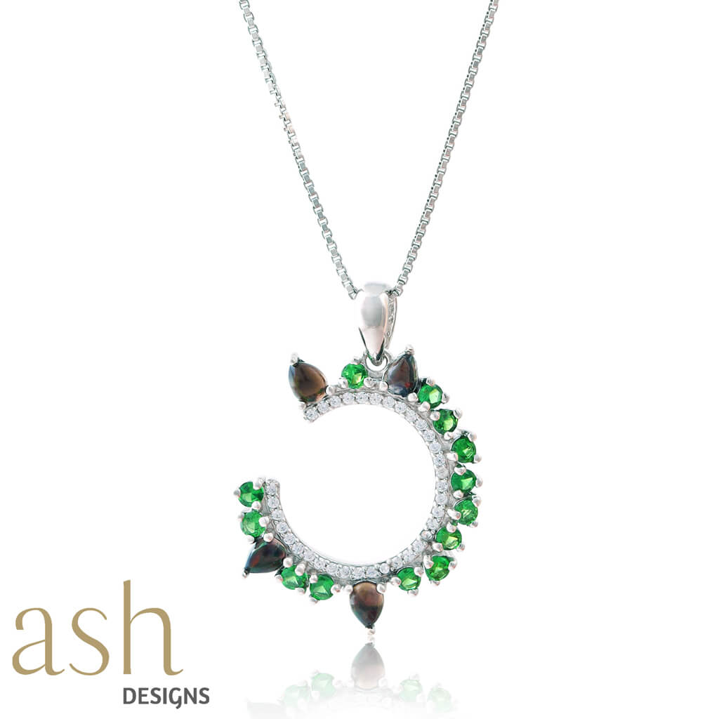 Tsavorite and Opal Half Moon Jewellery Set