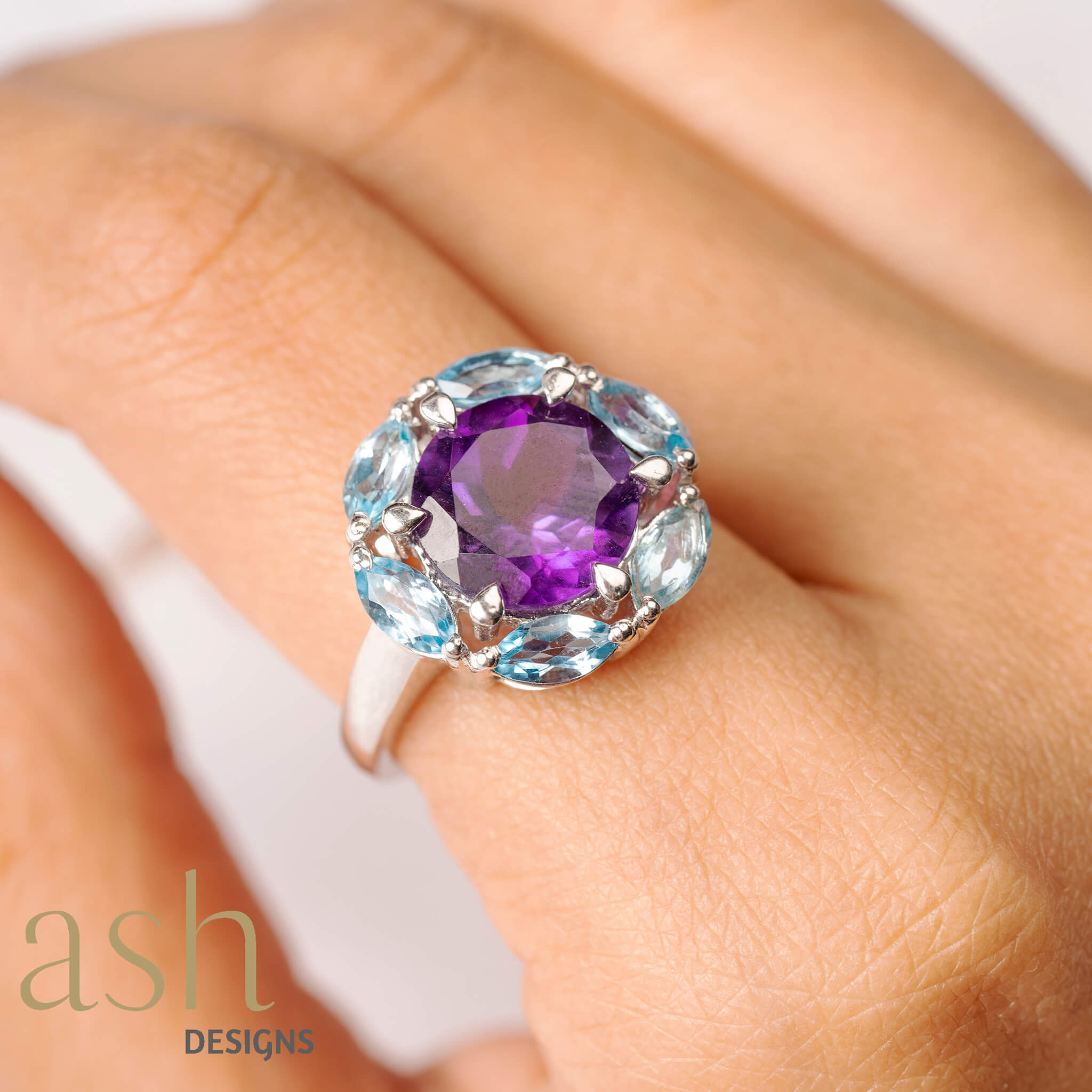 Small Wonder Amethyst and Blue Topaz Ring