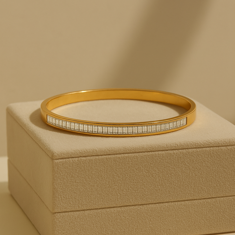 Sleek Studded Baguette 18K Gold Plated Bangle