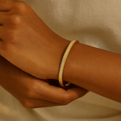 Sleek Studded Baguette 18K Gold Plated Bangle