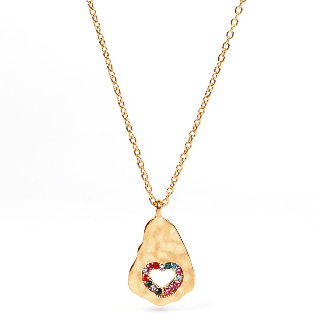 Heart on Hammered Metal 18K Gold Plated Necklace