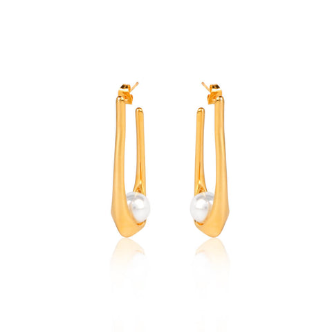 U Shaped Pearl 18K Gold Plated Hoops