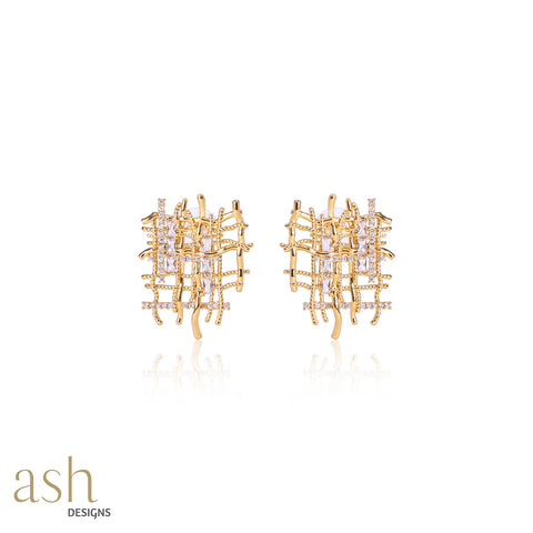 Grid Statement Earrings – 18K Gold Plated