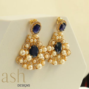 Maharani Blue Sapphire and Pearl earrings