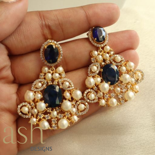 Maharani Blue Sapphire and Pearl earrings