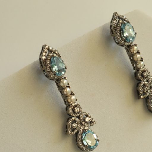 Cannes Blue Topaz and Pearl Earrings