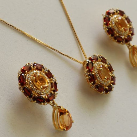 Adaya Garnet and Citrine Earrings and Necklace Set