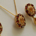 Load image into Gallery viewer, Adaya Garnet and Citrine Earrings and Pendant Set

