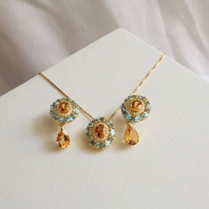 Adaya Blue Topaz and Citrine Earrings and Pendant Set