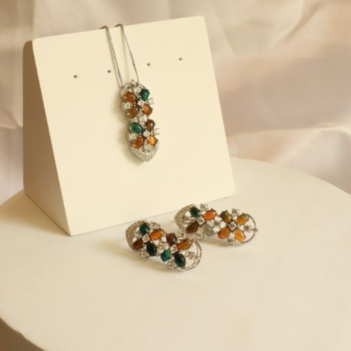 Vera Black Opal Necklace Earring Ring Set