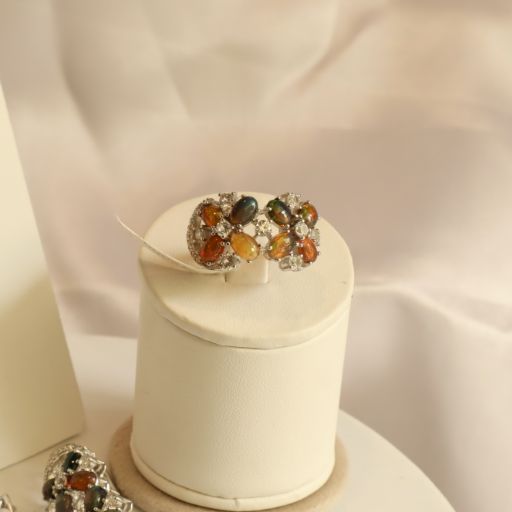 Vera Black Opal Pendant Earring Ring Set