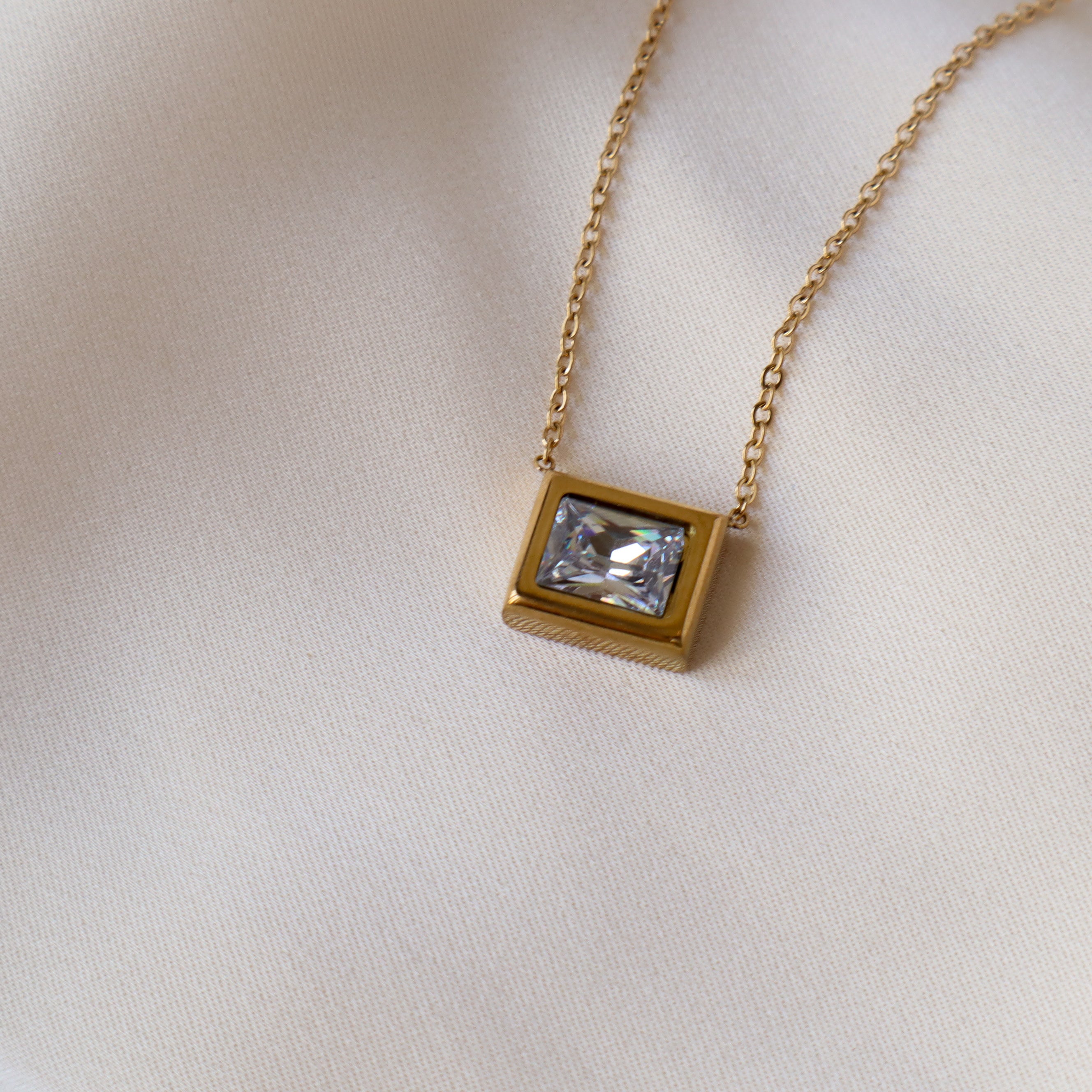 Rectangle Single Stone 18K Gold Plated Necklace Ash Designs