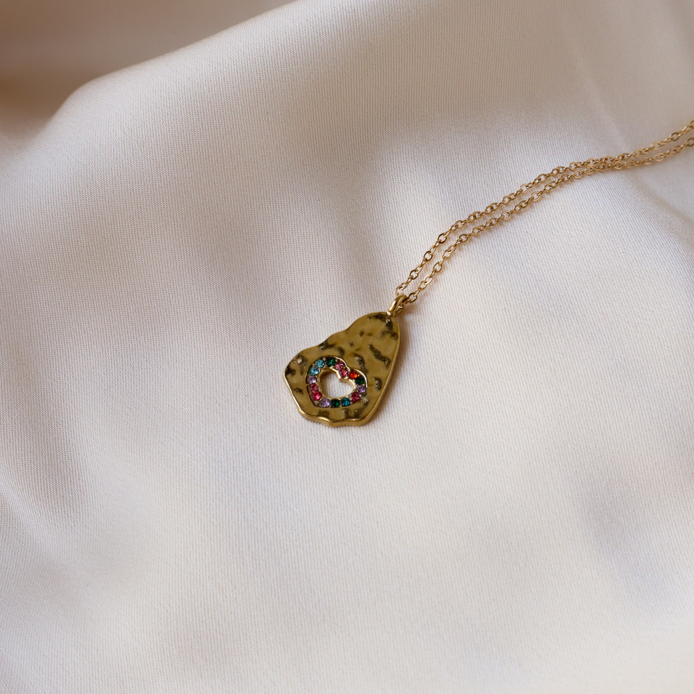Heart on Hammered Metal 18K Gold Plated Necklace