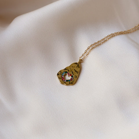 Heart on Hammered Metal 18K Gold Plated Necklace