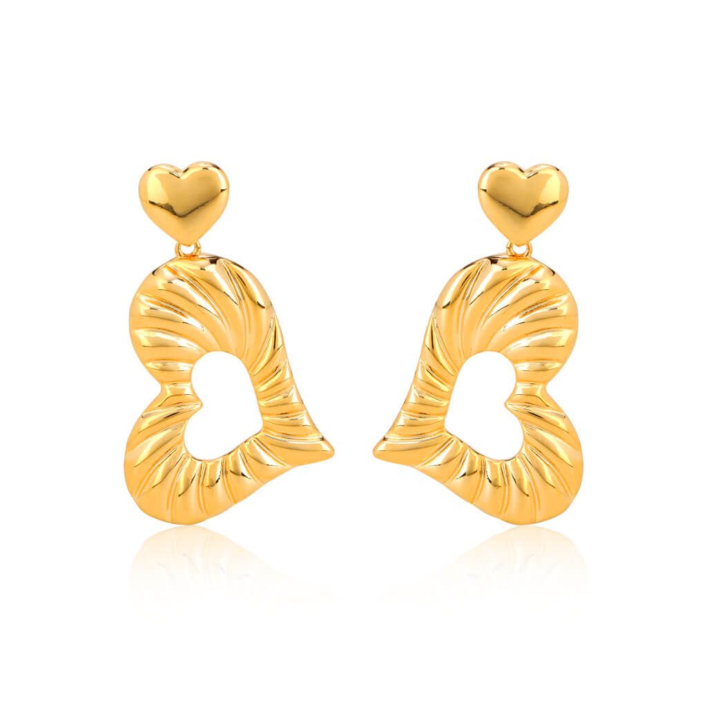 Big Geometric Heart 18K Gold Plated Dangler Earrings
