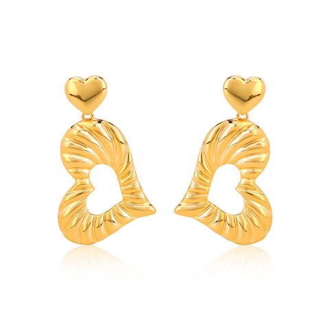 Big Geometric Heart 18K Gold Plated Dangler Earrings