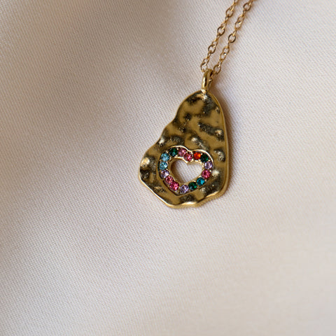Heart on Hammered Metal 18K Gold Plated Necklace