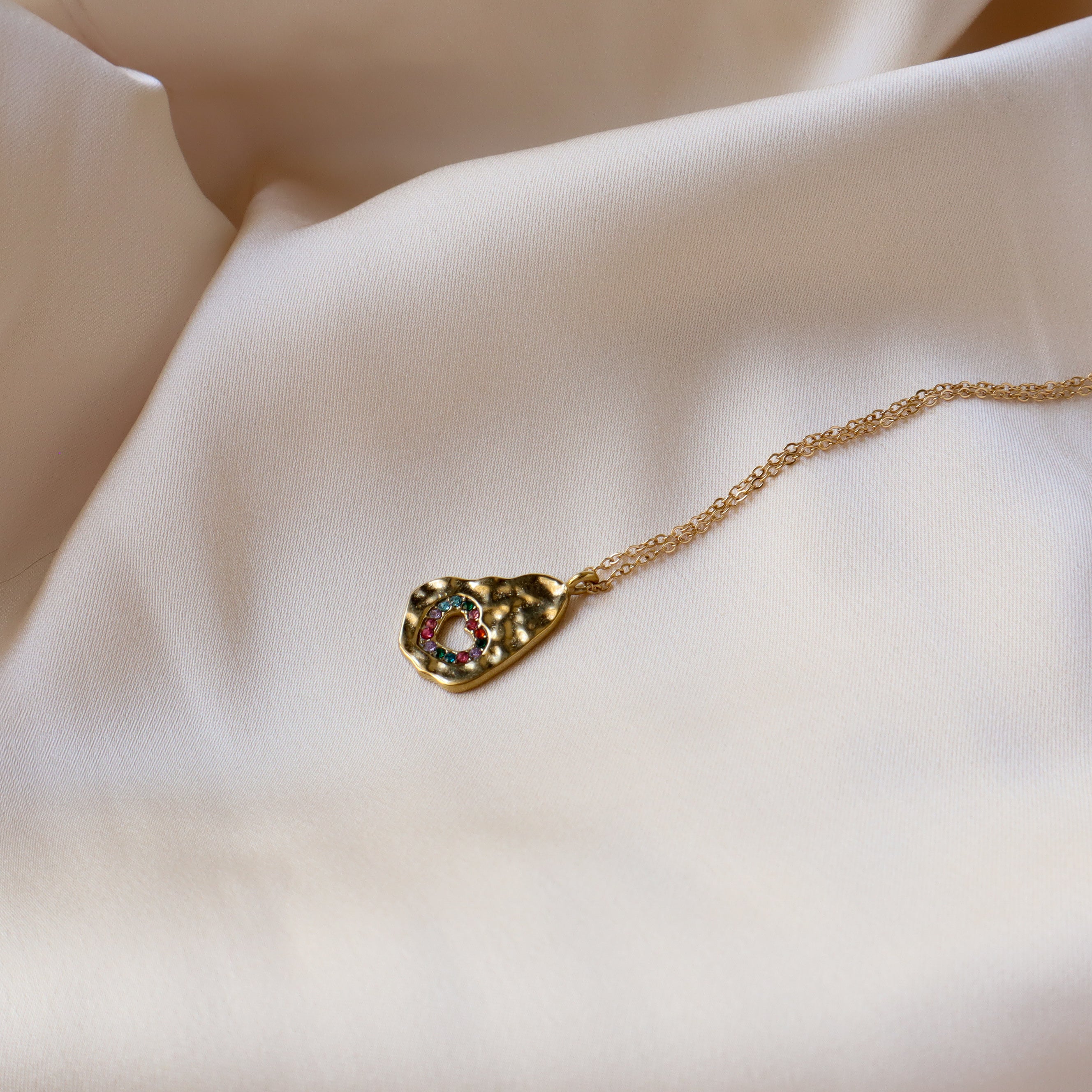 Heart on Hammered Metal 18K Gold Plated Necklace