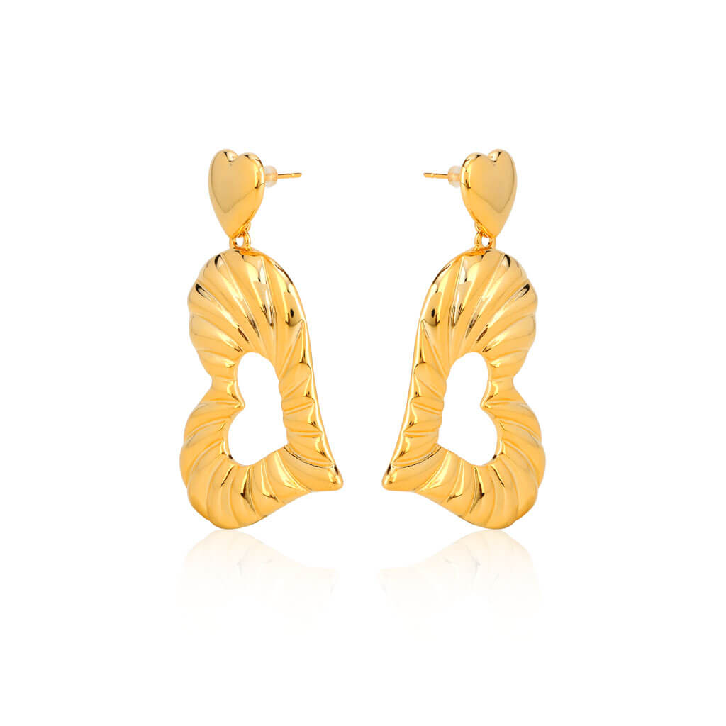 Big Geometric Heart 18K Gold Plated Dangler Earrings