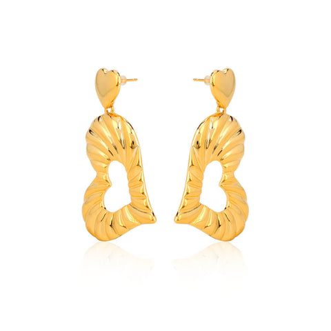 Big Geometric Heart 18K Gold Plated Dangler Earrings