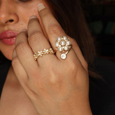 Fleur Pearl 18K Gold Plated Ring