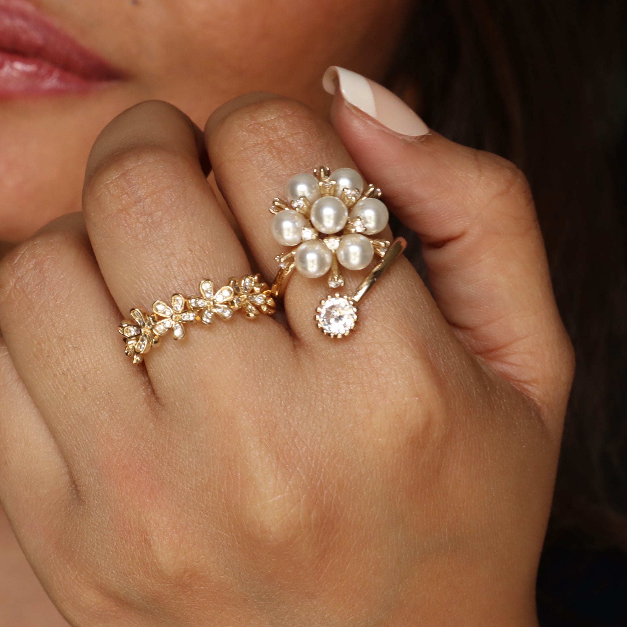 Fleur Pearl 18K Gold Plated Ring