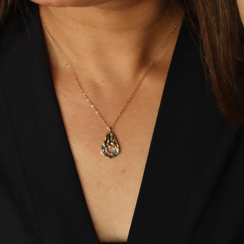 Heart on Hammered Metal 18K Gold Plated Necklace