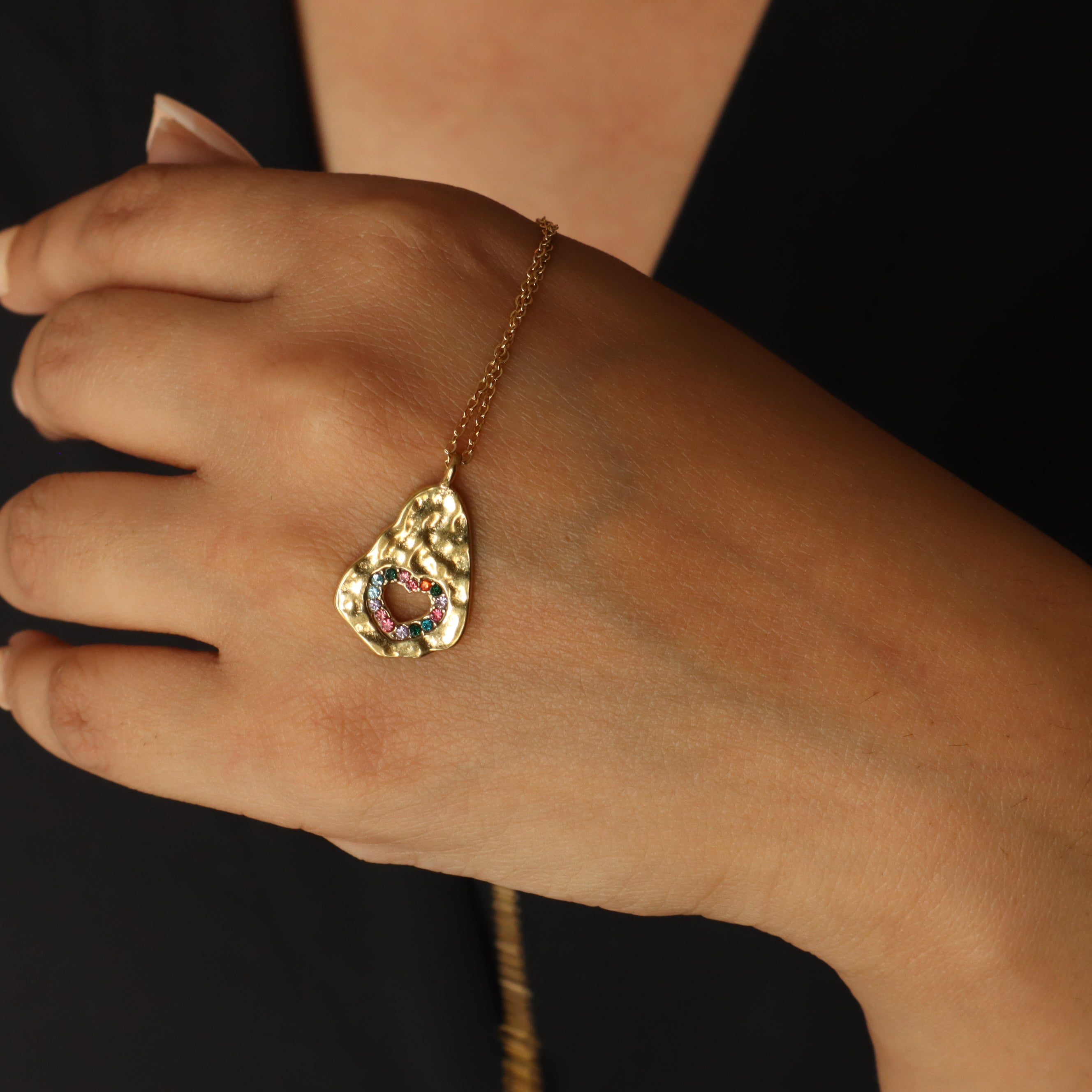 Heart on Hammered Metal 18K Gold Plated Necklace