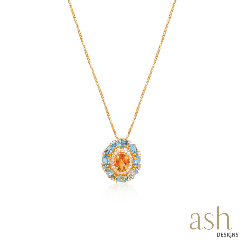 Adaya Blue Topaz and Citrine Earrings and Necklace Set