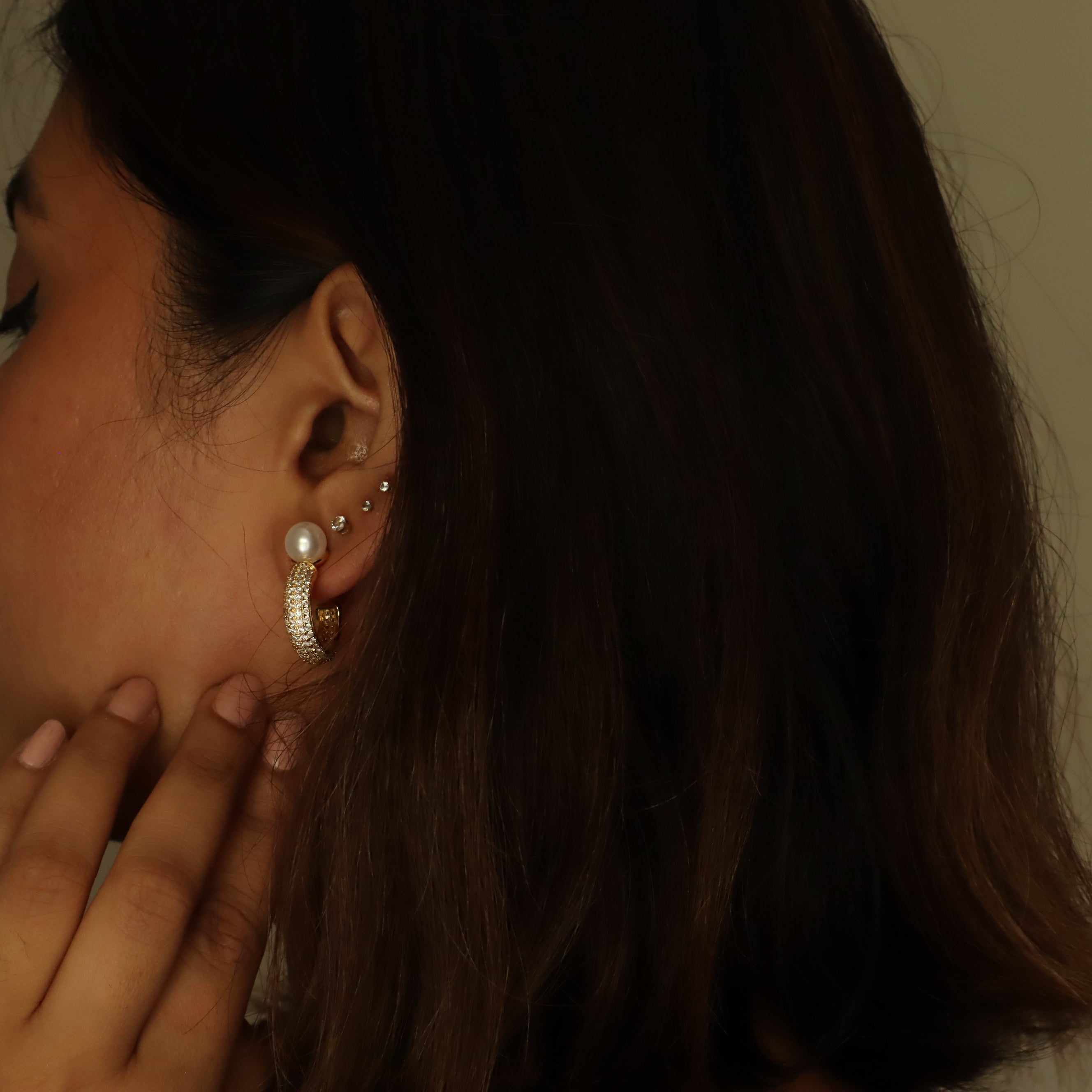 Pearl Cuff Hoop 18K Gold Plated Earrings