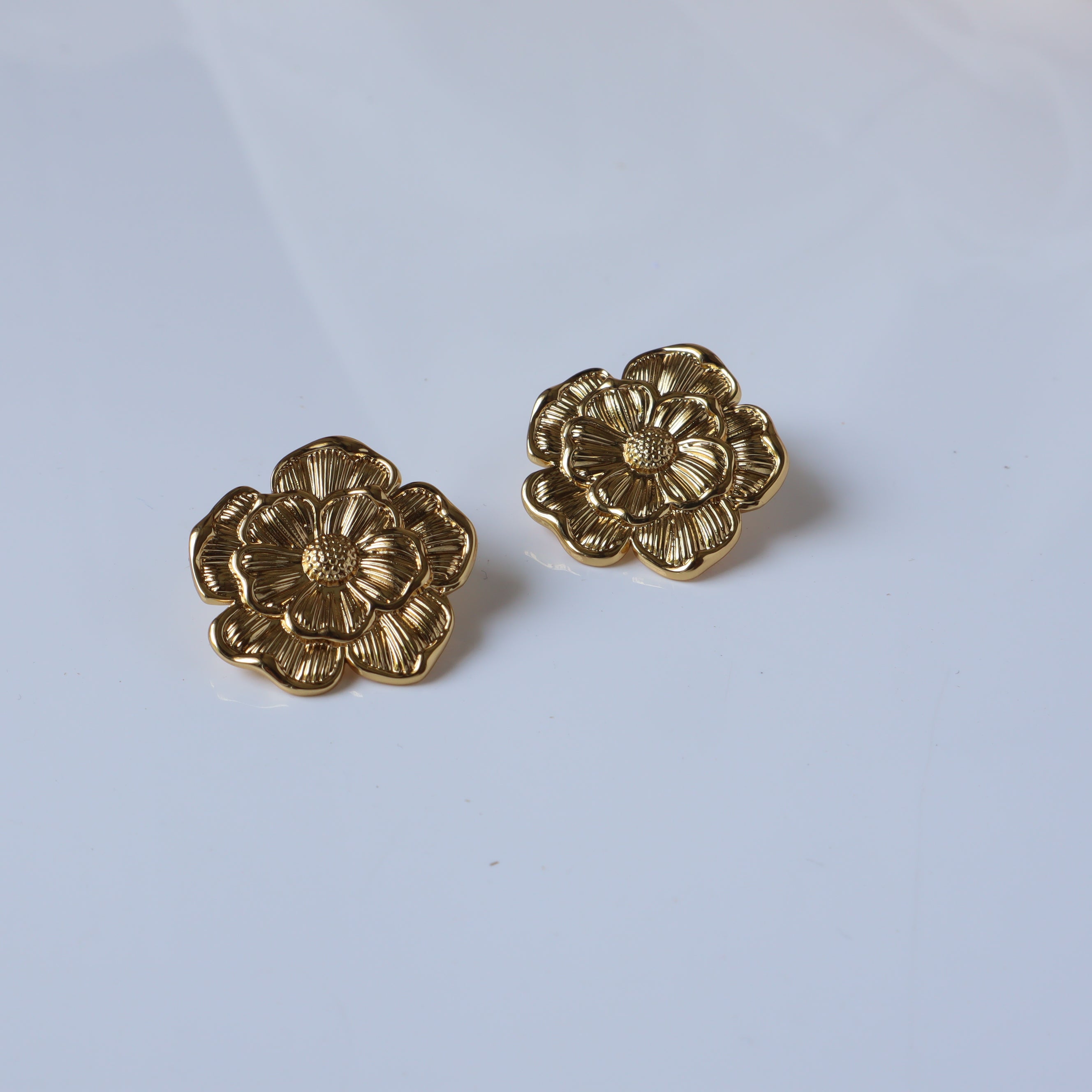 Big Flower Engraved 18K Gold Plated Earrings
