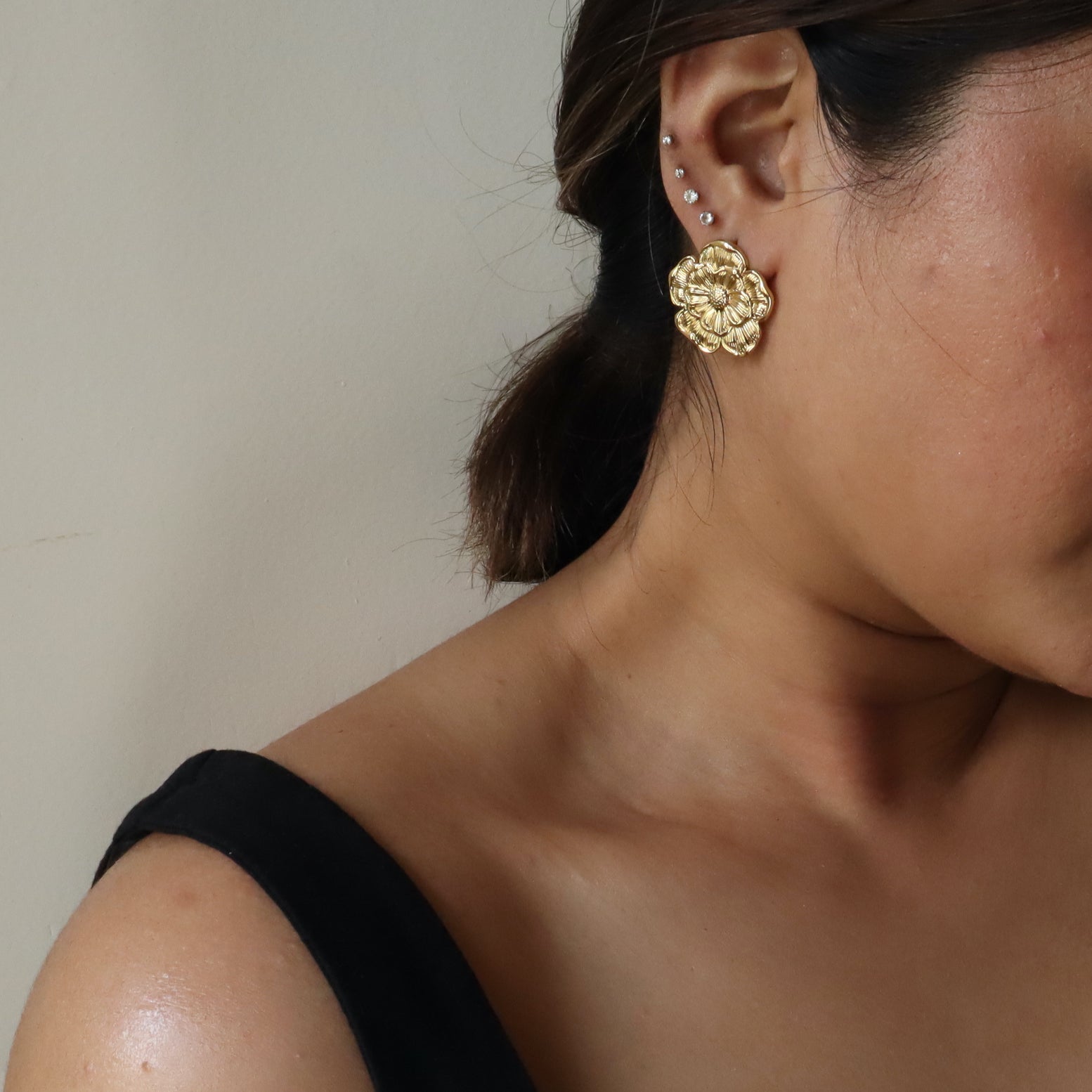 Big Flower Engraved 18K Gold Plated Earrings