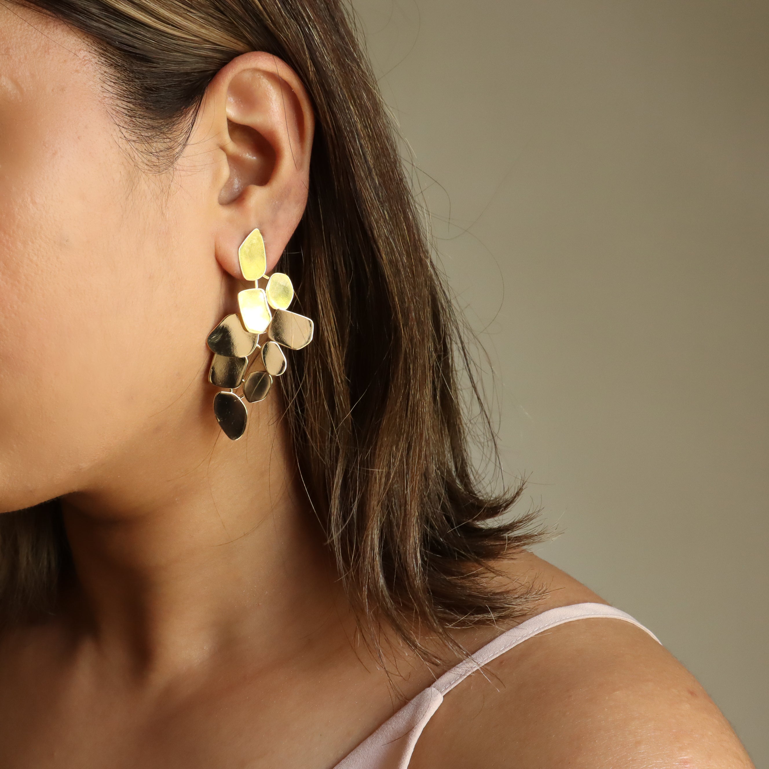 Big Geometric Cascade 18K Gold Plated Dangler Earrings