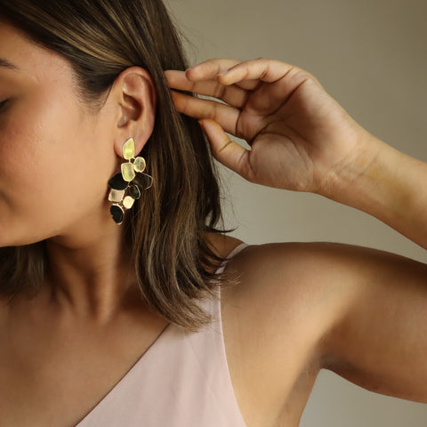 Big Geometric Cascade 18K Gold Plated Dangler Earrings