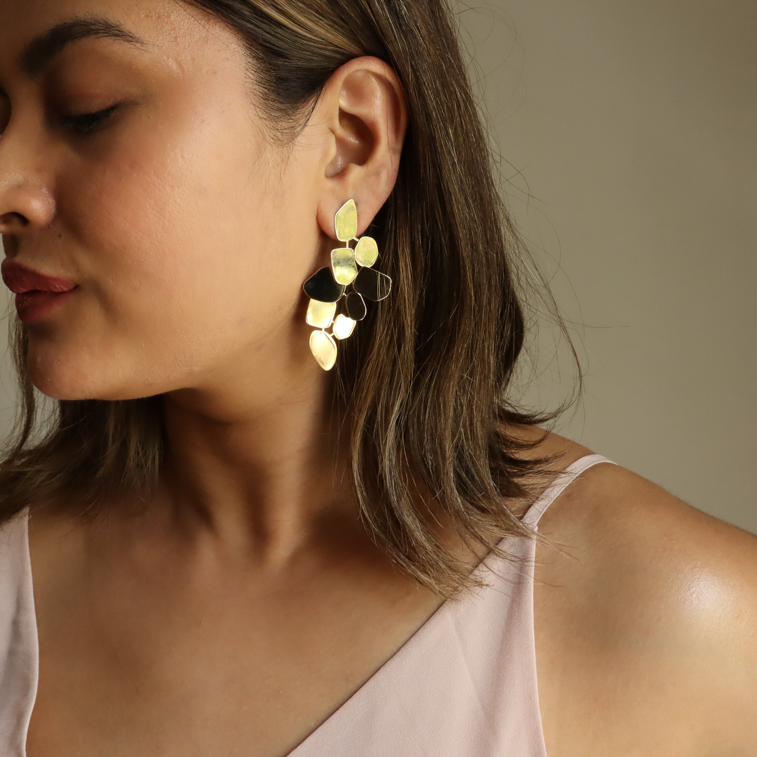 Big Geometric Cascade 18K Gold Plated Dangler Earrings