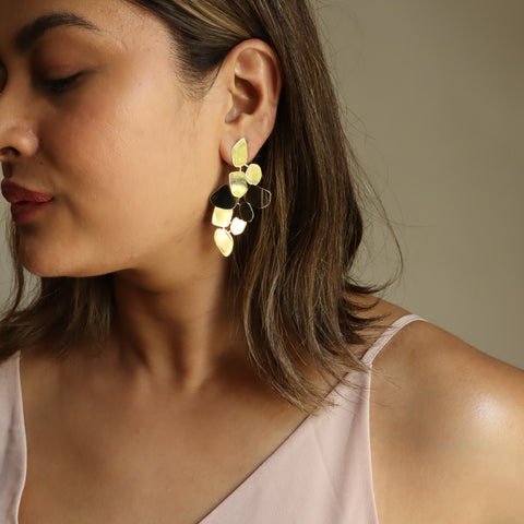 Big Geometric Cascade 18K Gold Plated Dangler Earrings