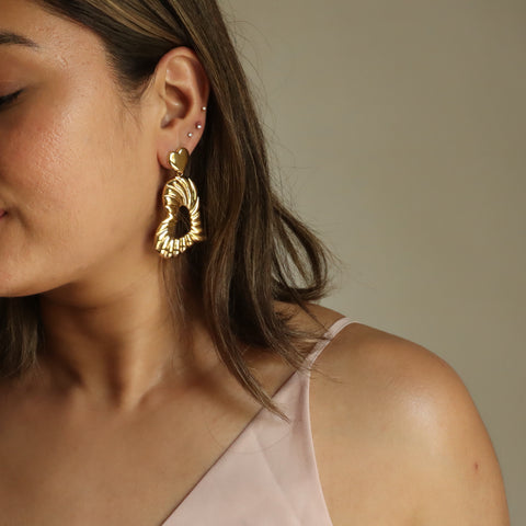 Big Geometric Heart 18K Gold Plated Dangler Earrings