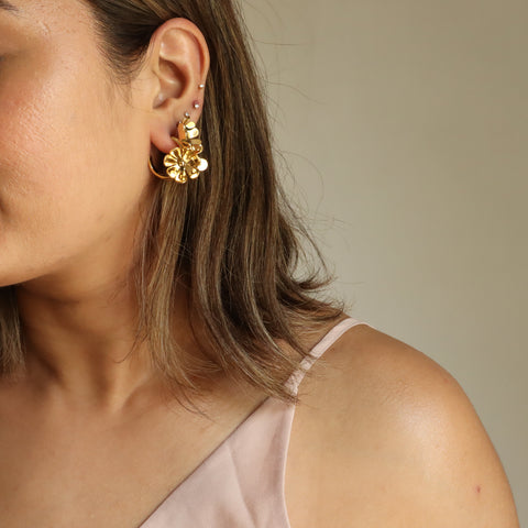Big Peony 18K Gold Plated Hoop Earrings