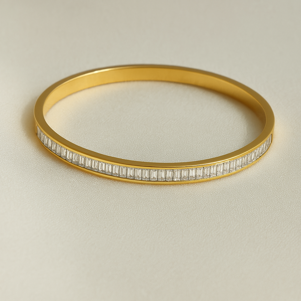Sleek Studded Baguette 18K Gold Plated Bangle