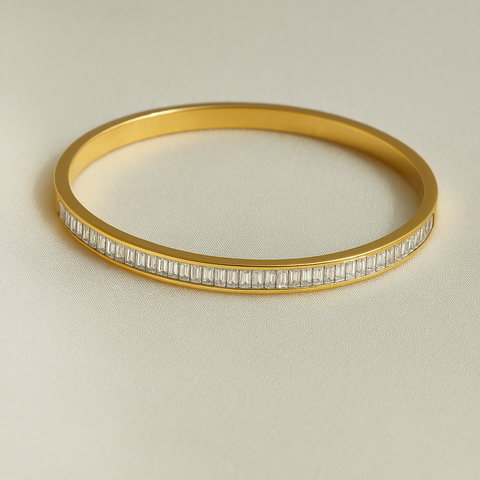 Sleek Studded Baguette 18K Gold Plated Bangle