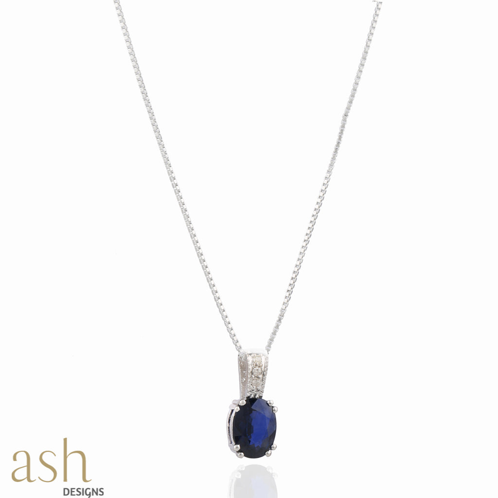 Blue Lagoon Sapphire and Diamond Silver Necklace