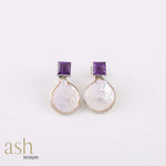 Load image into Gallery viewer, Mother of Pearl and Amethyst Earrings

