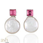 Load image into Gallery viewer, Mother of Pearl and Pink Topaz Earrings
