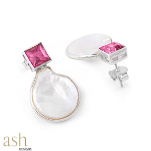 Mother of Pearl and Pink Topaz Earrings