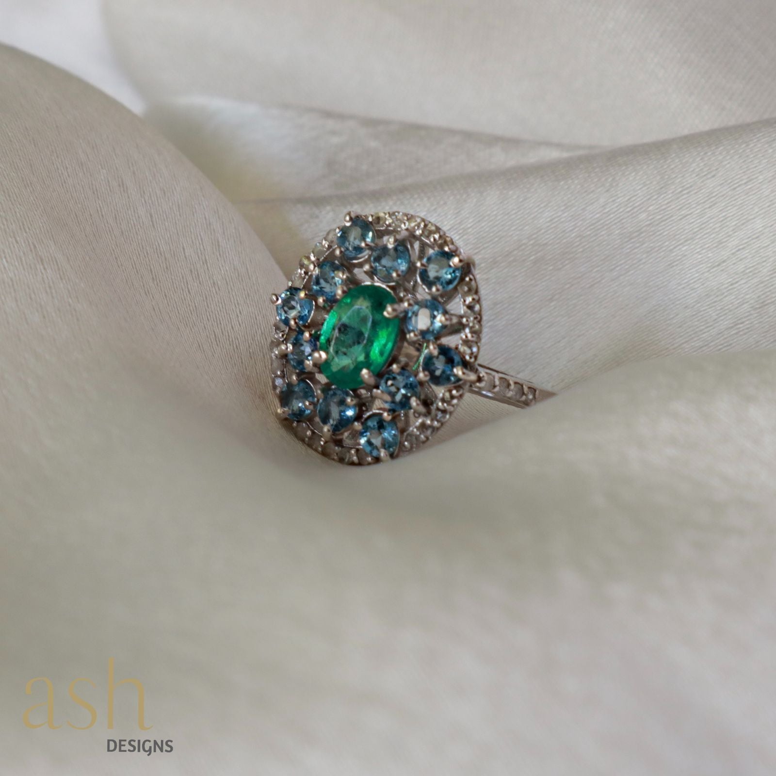 Noeline Emerald and Aquamarine Ring